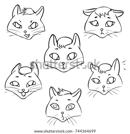 Line-art. Coloring page Emotions cat. Stickers, task of coloring | EZ ...