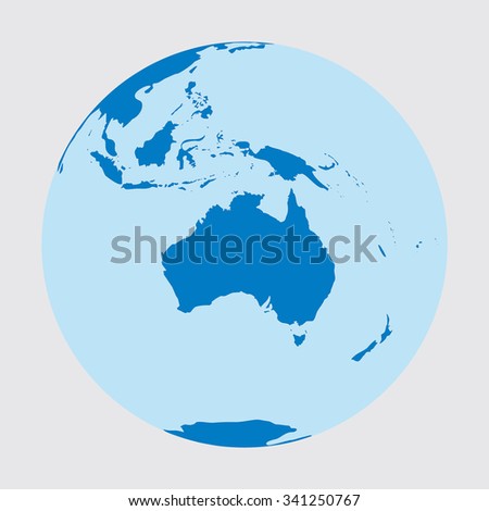 Planet earth as a circle where we see Australia and Tasmania. Continents are in blue. Vector 