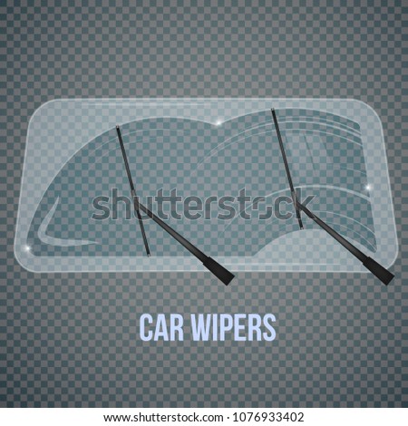 Car windscreen wipe glass realistic composition with isolated wind shield and flat wiper images on transparent background vector illustration