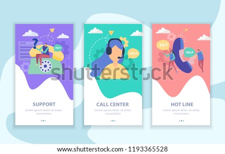 Customer support set of vertical flat banners call center and hot line isolated vector illustration