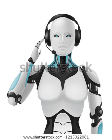 Robot android realistic 3d composition with artificial support agent cybernetic anthropomorphous machine with feminine apperance vector illustration