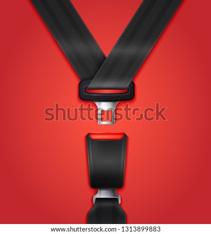Realistic unblocked passenger seat belt with fastener and black strap on red background vector illustration Stockfoto © 