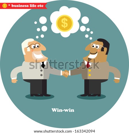 Business life. Business handshake on a big deal, win-win vector illustration