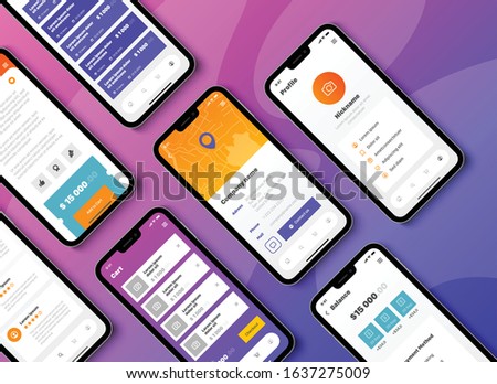 Mobile apps smartphone screens with different user interfaces colorful background abstract vector illustration