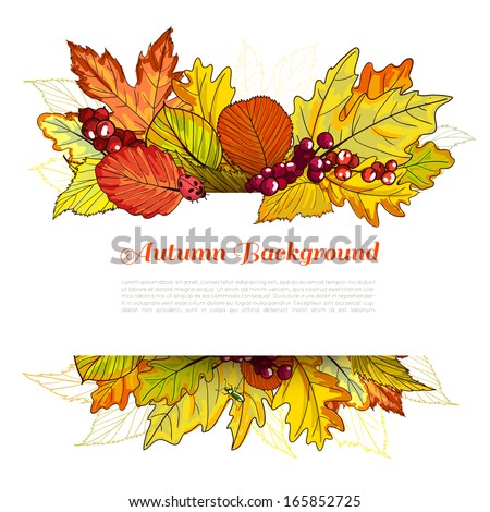 Autumn border with leaves, blank template illustration