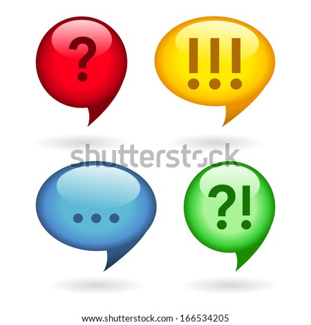 Ellipsis, exclamation, question marks icons set isolated vector illustration