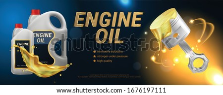 High quality engine oil advertising horizontal  poster with description of properties realistic vector illustration