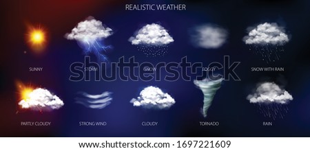 Weather phenomena set with tornado snow and storm symbols realistic isolated vector illustration