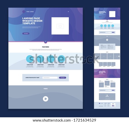 Colored landing page website design template set with flat elements links minimalist style vector illustration