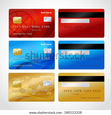 Realistic credit cards set isolated vector illustration