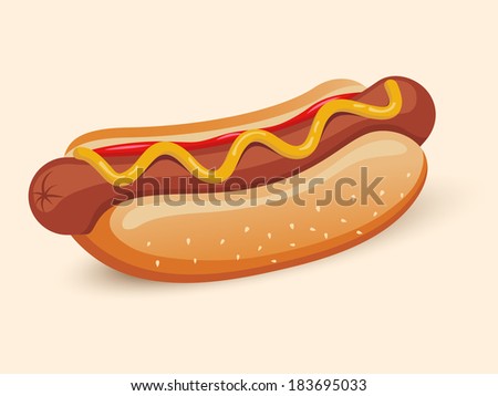American hotdog sandwich with ketchup and mustard emblem design isolated vector illustration