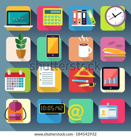 Business office stationery icons set of laptop computer tablet and smartphone vector illustration