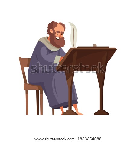 Medieval people icon with annalist at work cartoon vector illustration