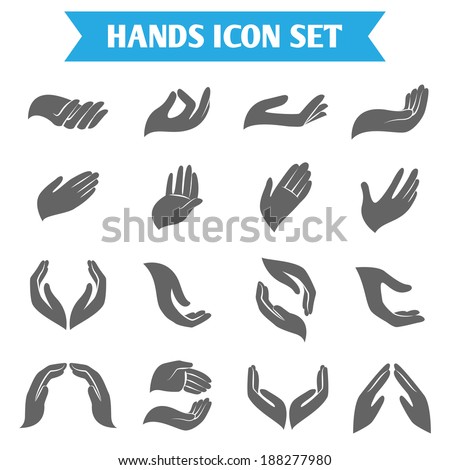 Open empty hands holding protect giving gestures icons set isolated vector illustration