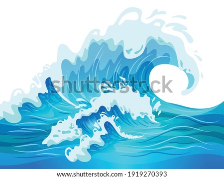 Big blue ocean wave flat vector illustration