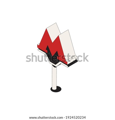 Subway isometric composition with isolated image of moscow metro sign on pedestal vector illustration