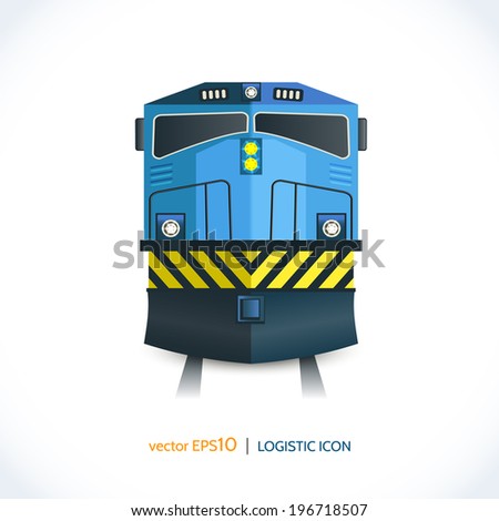 Logistic shipping realistic train front icon isolated on white vector illustration.