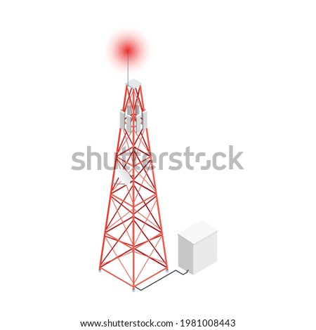 Isometric icon with wireless antenna telecommunication tower on white background vector illustration