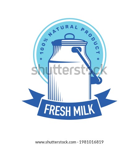 Flat emblem of milk farm with fresh natural products vector illustration