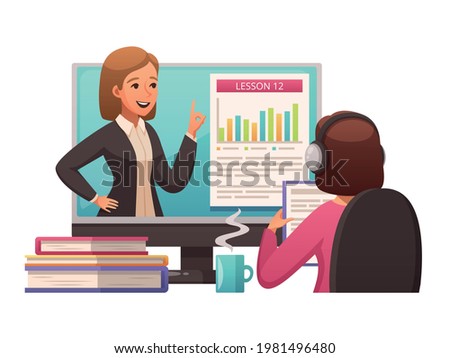 Student taking academic online courses cartoon icon vector illustration
