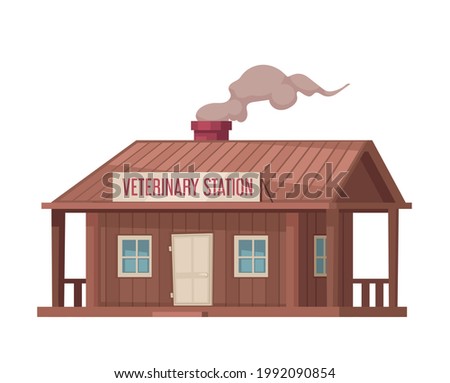 Wooden veterinary station building cartoon icon on white background vector illustration