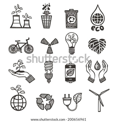 Ecology And Waste Icons Set Of Plants Garbage Recycling Isolated Vector ...