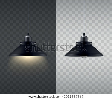 Ceiling lamp in turned on and turned off state design concept on transparent background realistic vector illustration