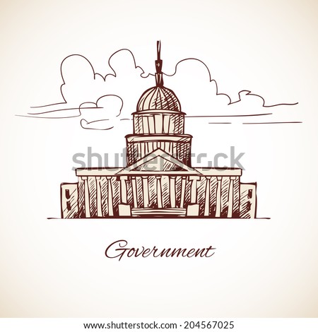 Government law politic building with skyline in brown color vector illustration