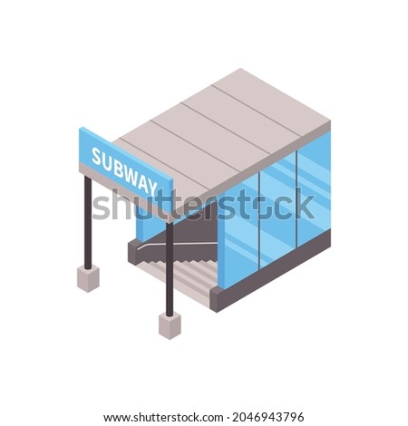 City subway entrance and stairs down isometric 3d icon vector illustration