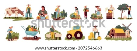 Farm icons set with agriculture symbols flat isolated vector illustration