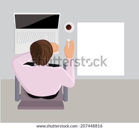 Sleeping on the laptop on workplace in business office top view vector illustration