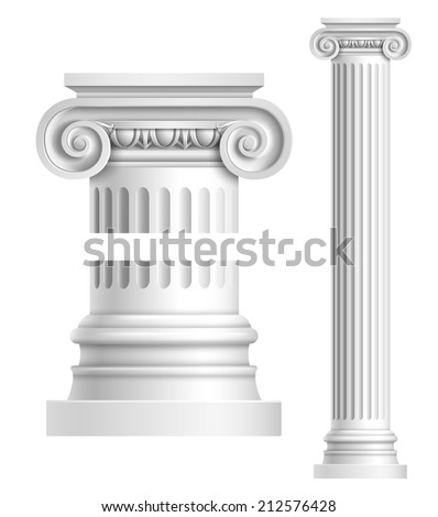 Realistic antique ionic column isolated on white background vector illustration