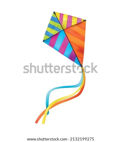 Realistic kite composition with realistic image of colorful kite on blank background vector illustration