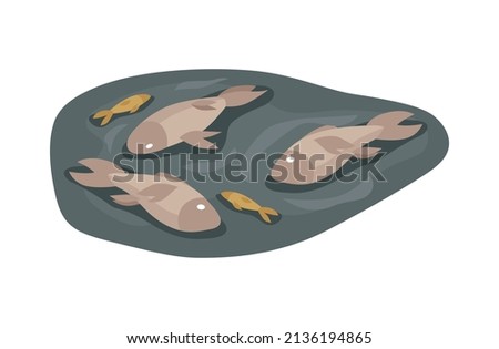 Isometric water ocean pollution composition with view of dead fishes killed by toxic waste vector illustration