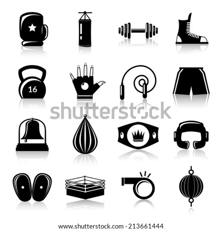 Box fight sport training exercise icons black set isolated vector illustration.