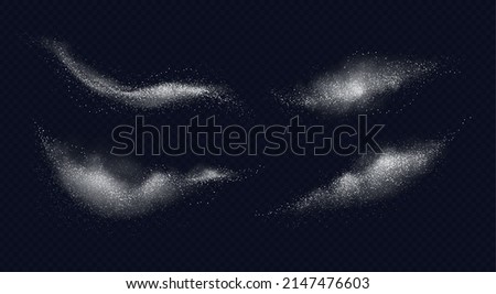 Falling sugar salt white dust set of isolated realistic images of white powder with detailed particles vector illustration