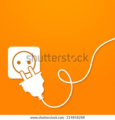 Electricity icon flat with plug and socket on orange background vector illustration