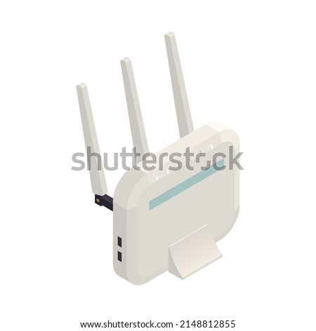 White internet router in isometric style 3d vector illustration