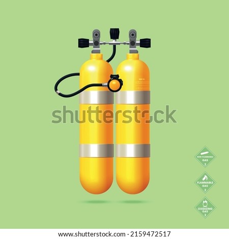 Diving gas cylinders and tanks realistic concept with oxygen symbols vector illustration