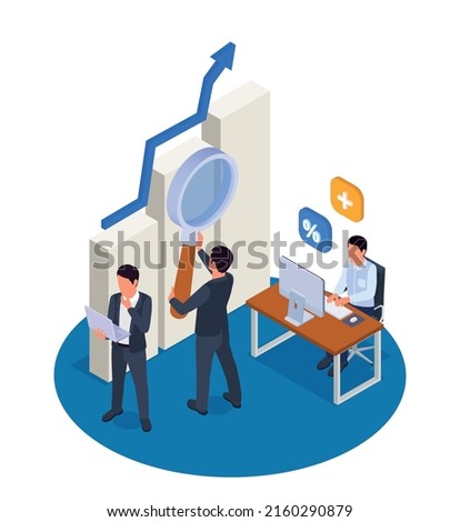 Modern future professions isometric concept with software developers and data analysts vector illustration