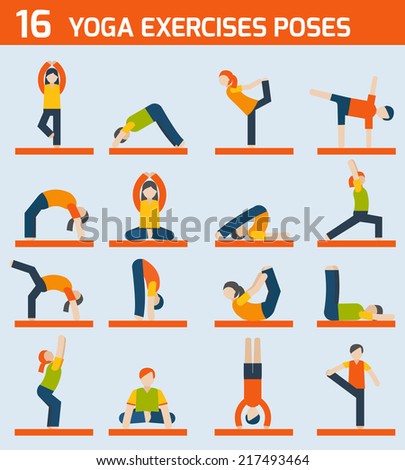 Woman silhouettes in yoga poses exercises icons set isolated vector illustration