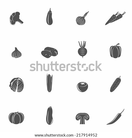 Food vegetables black set of eggplant potato paprika isolated vector illustration