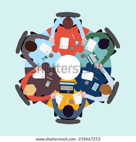 Business teamwork concept top view group people on table holding hands vector illustration
