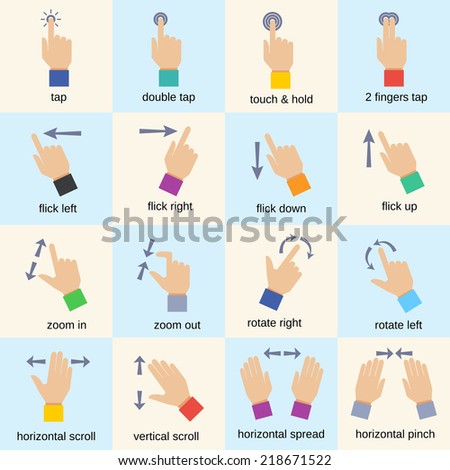 Touch interface hand gestures icons isolated vector illustration