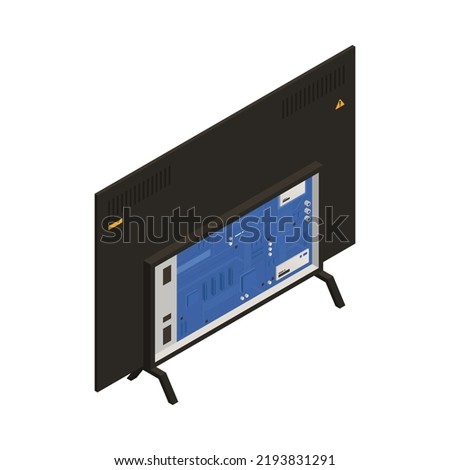 Warranty service isometric icon with broken half assembled tv back view 3d vector illustration