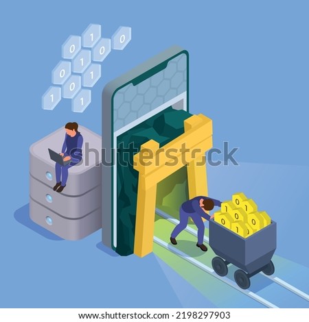 Business software abstract background depicting cloud computing and data mining technologies isometric vector illustration