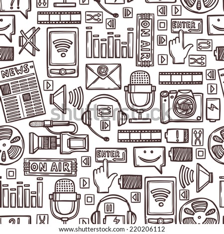 Media network communication technology network sketch seamless pattern vector illustration