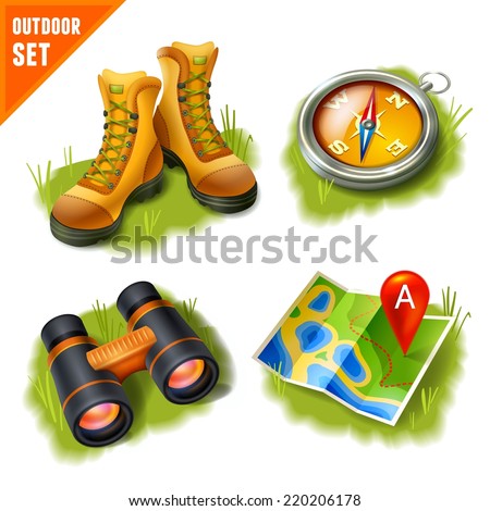 Camping summer outdoor activity recreation and adventure decorative icons set isolated vector illustration