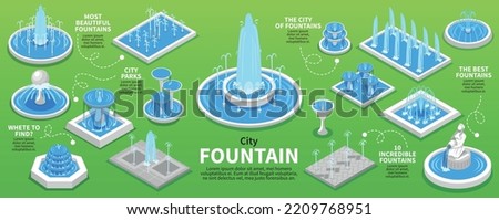 Isometric park fountain infographics with city water decoration elements vector illustration