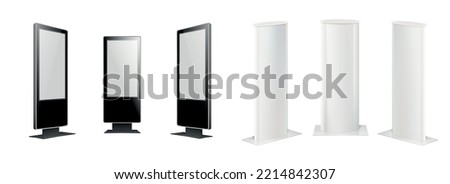 Blank black and white advertising light box stand mockup realistic set isolated vector illustration